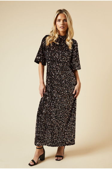 Petite Velvet Sequin Midi Dress