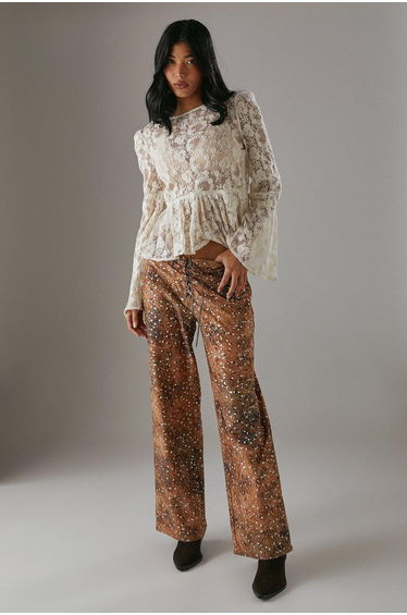 Suedette Sequin Lace Up Trouser