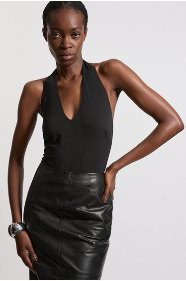 Stretch Cotton Jersey Halter Jersey Bodysuit