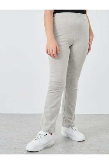 Girls Grey Solid Elasticated Waistband Flared Leggings