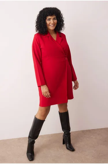 Red Button Woven Mini Plus Size Jacket Dress Tbbaw26Ah00033