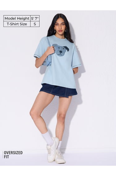 Blue Denim Dog Oversized T-Shirt
