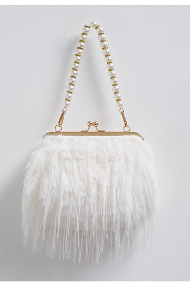 Alluring Pearl Fuzzy Handbag in Cream