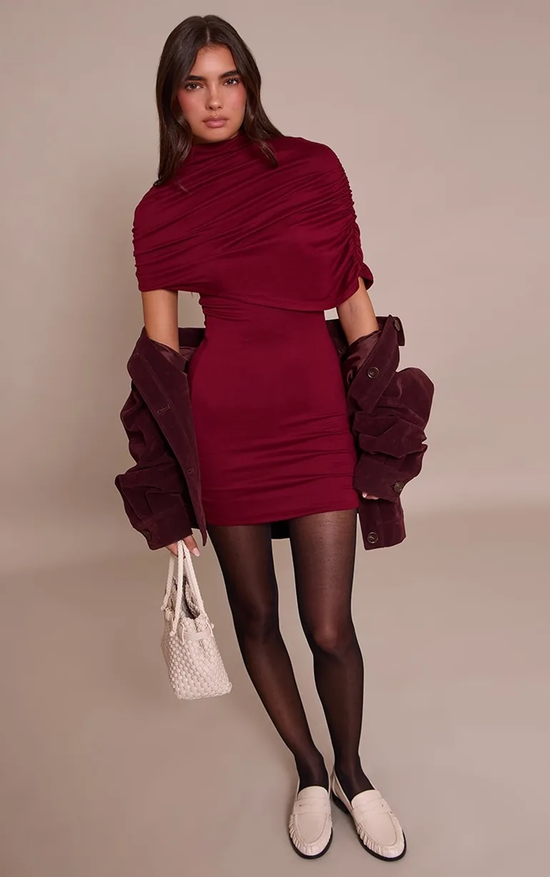 asymmetric cotton dress Women's Ria A-line Asymmetric Shoulder Ribbed Cotton Midi Dress  S/M/L/Customize Black MEAN BLVD main image 1
