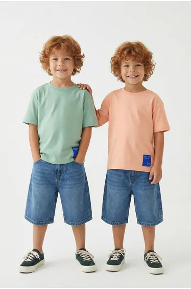 Salmon-Mint Plain Knitted T-Shirt