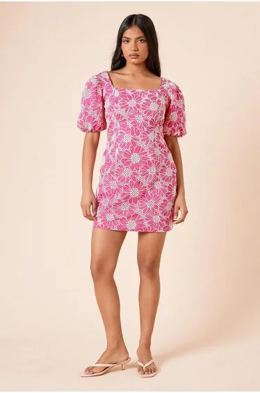 Petite Cutwork Floral Scalloped Edge Mini dress