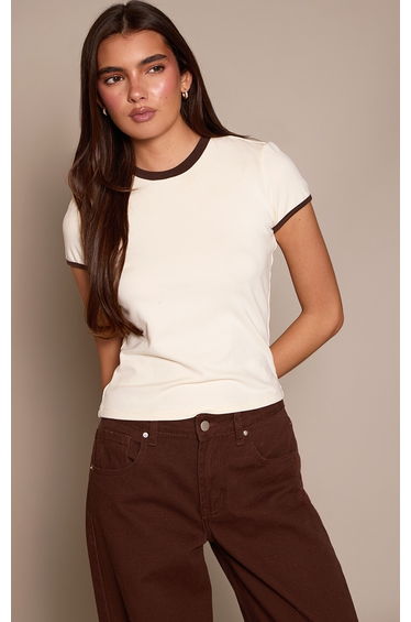 Cream Contrast Soft Stretch Short Sleeve Tshirt