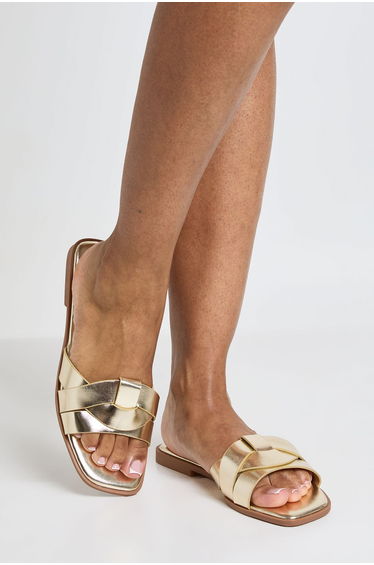 Metallic Crossover Detail Sandals - gold