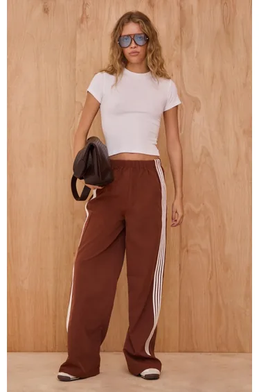 Dark Chocolate Shell Side Stripe Detail Track Pants