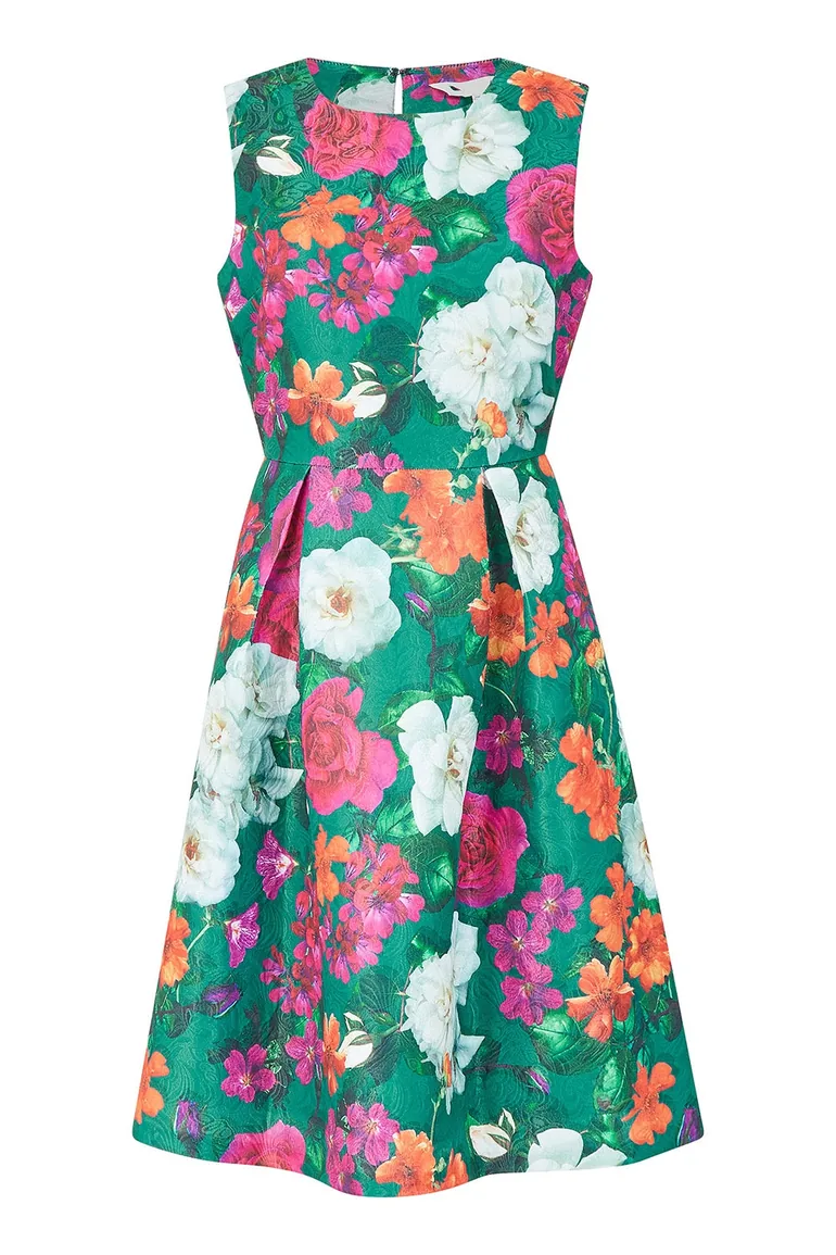 Shop Yumi Green Floral Jacquard Skater Dress Online in Oman
