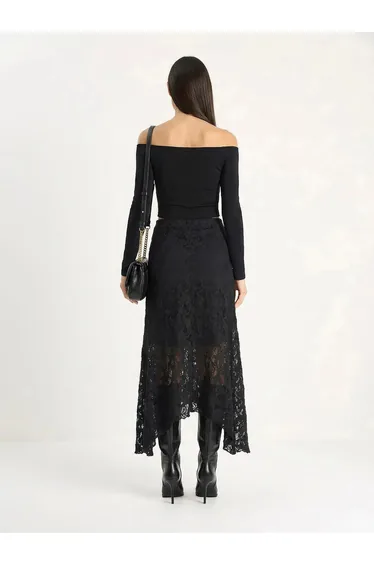 LUCCI High Waist Lace A-Line Midi Skirt