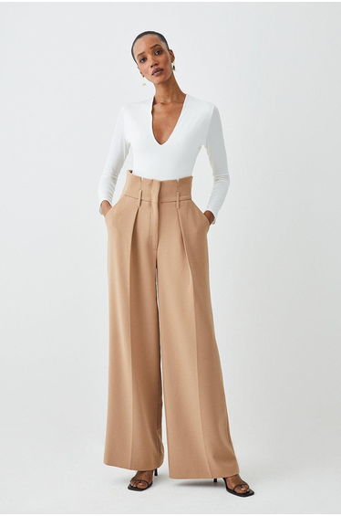Compact Stretch High Waist Wide Leg Trouser