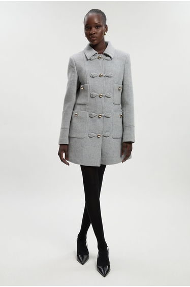 Petite Wool Knot Detail Buckle Front Tailored Midi Coat