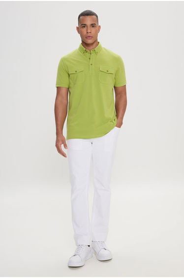 Men's Peanut Green 100% Cotton Slim Fit Slim Cut Polo Neck T-Shirt