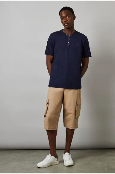 Stone 3/4 Cotton Cargo Shorts