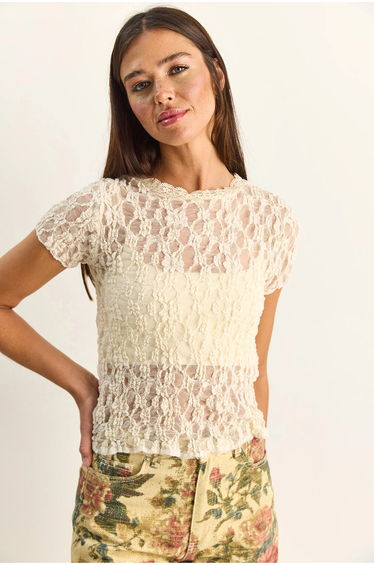 LUCCI Lace Crew Neck Blouse
