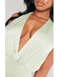 Shape Sage Green Satin Ruched Halterneck Bodysuit - 3