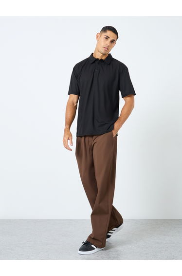 Regular Fit Textured Polo with Button Placket