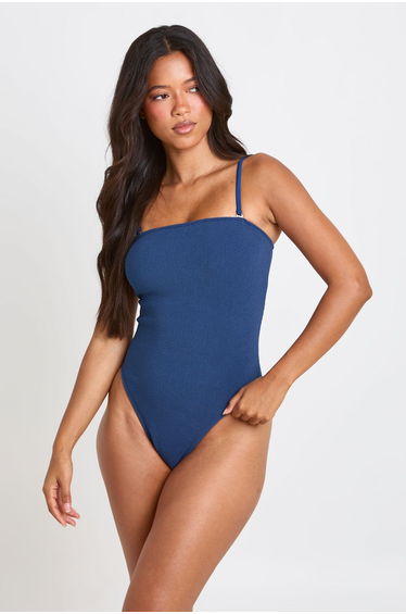 Textured Bandeau Swimsuit - navy