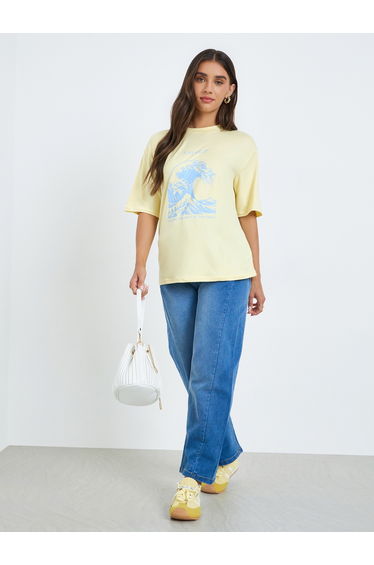 Women Yellow Graphic Print Oversized T-Shirt