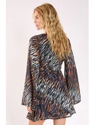 Animal Burnout Ring Cut Out Flared Sleeve Mini Dress - 3