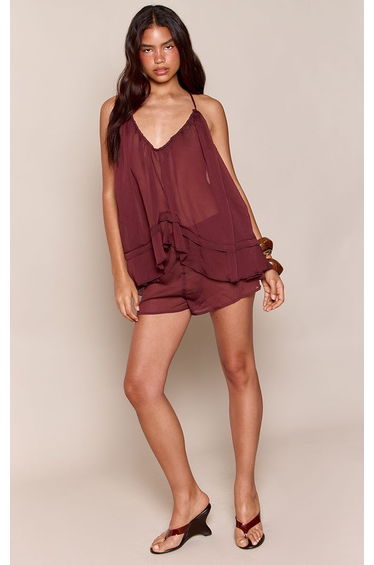 Chocolate Textured Chiffon Flowy Top Co-ord