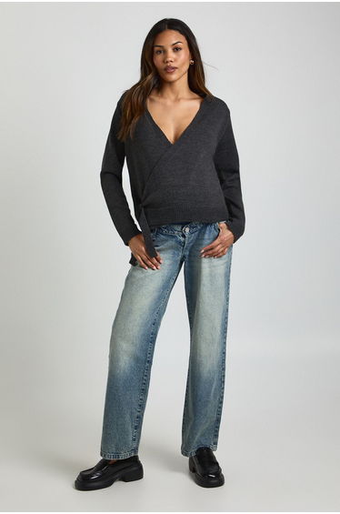 Maternity Low Wrap Knitted Cardigan - chocolate