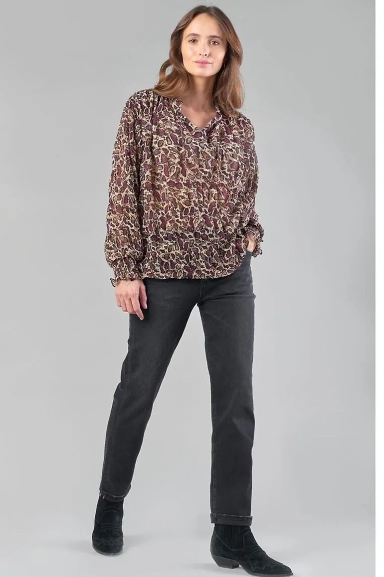 Printed High Neck Blouse with Long Sleeves