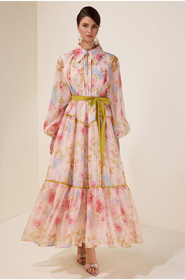 Floral Flapped Lantern Sleeve Dress
