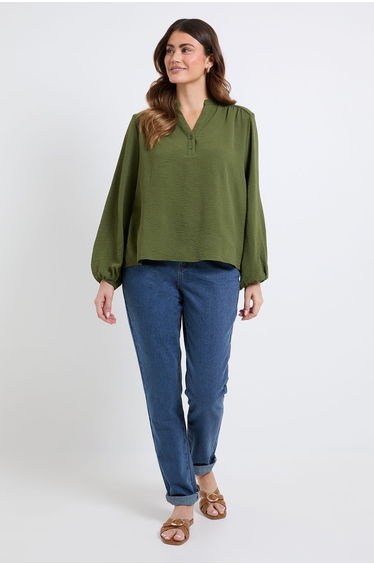 Scallop Trim Gathered Raglan Top