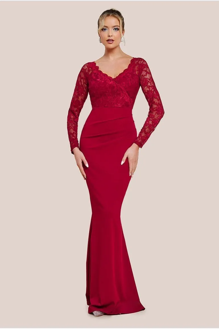 v neck long sleeve lace dress Off the Shoulder Long Sleeves Lace Wedding Dress Bridal Gown US12 / As Picture main image 0