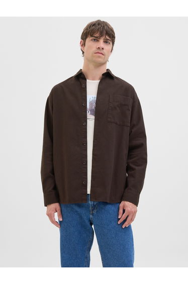 Coffee Brown Cotton Blend Plain Shirt
