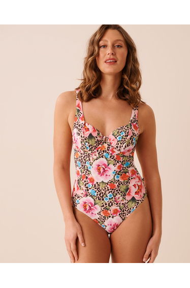 FLORAL LEOPARD Plunge One-piece Swimsuit