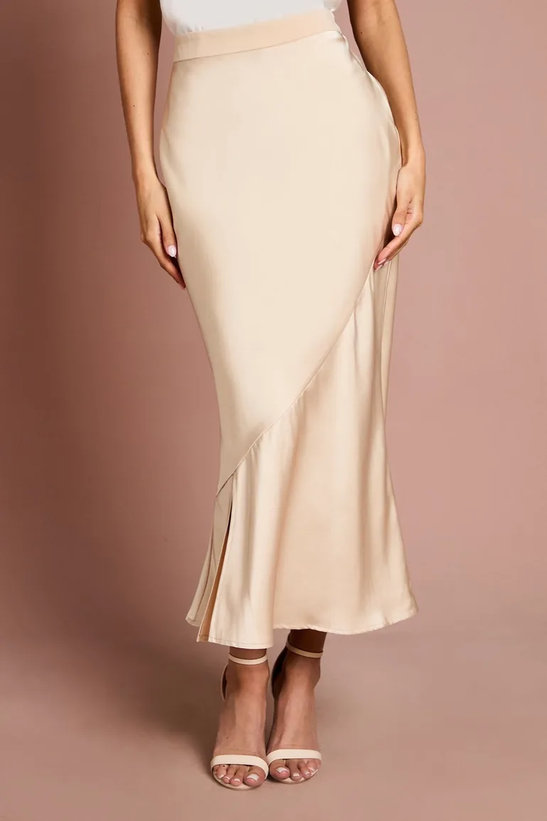 Satin Detail Fitted Skirt - 1