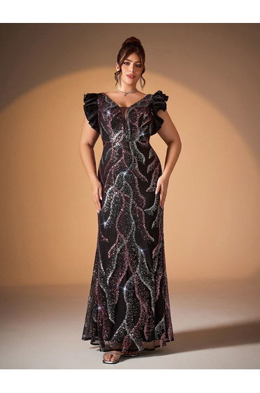 Leely Plus Women's Elegant V Neck Evening Dresses
