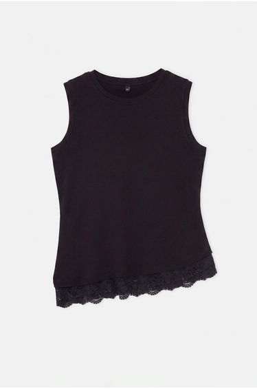Black Lace Detailed Side Gathered Knitted Plus Size Blouse