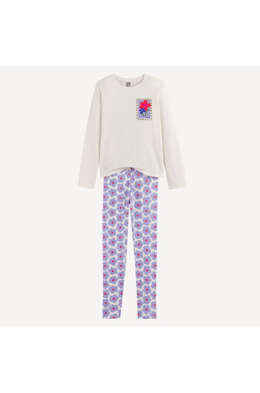 Cotton Pyjamas with Floral Print Bottoms
