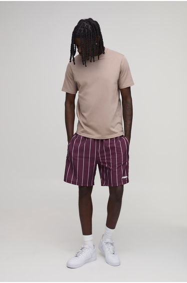 Relaxed Short Length Stripe Nylon Short - red