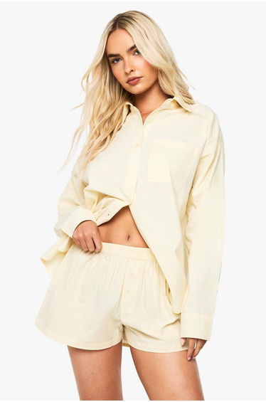 Cotton Poplin Button Front Shorts