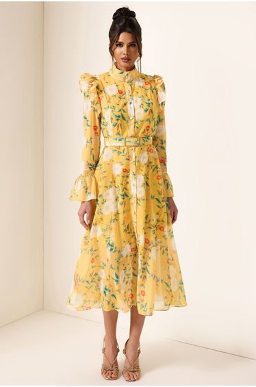 Nadine Floral Midi Dress With Belt