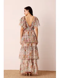 Jasmine Soft Tulle Maxi Dress in Brown Floral - 2