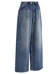 Fold-Over Waistband Straight-Leg Jeans in Blue for Daily Outings & Weekend Trips - 5