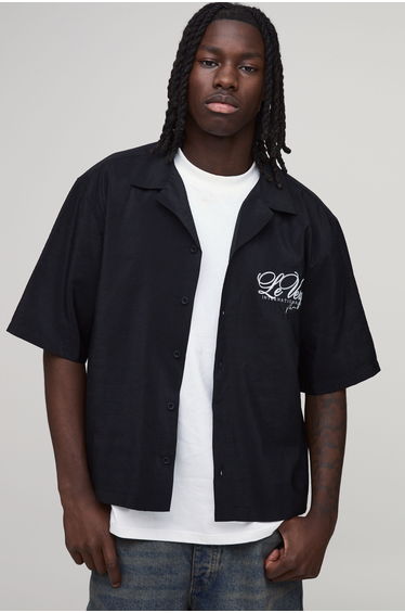 Oversized Boxy Lemon Back print Half Sleeve Shirt - black
