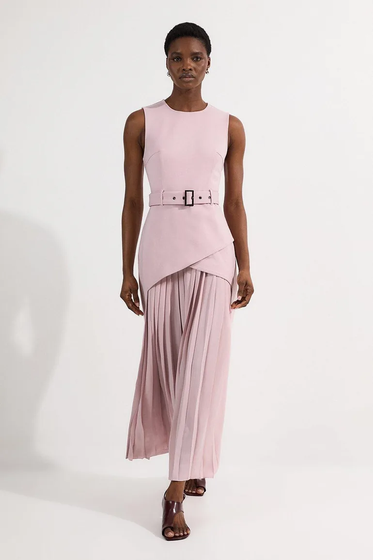 ponte and georgette jersey pleated maxi dress Karen Millen Forever Ponte And Georgette Jersey Pleated Maxi Dress in Black