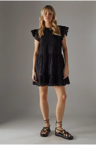 Broderie Mix Tier Mini Smock Dress