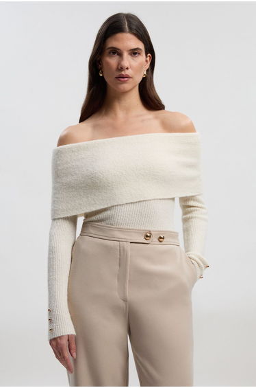 Wool Blend Cosy Bardot Knit Jumper