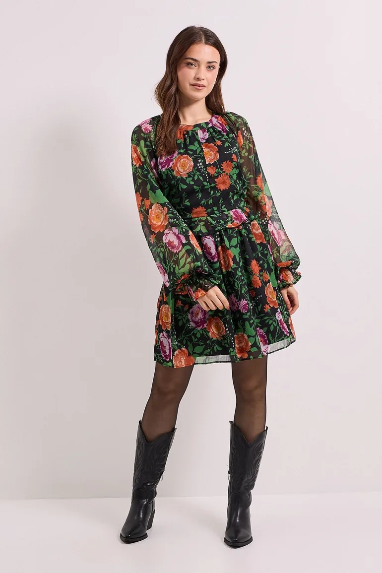 High Neck Keyhole Detail Printed Chiffon Mini Dress Dorothy Perkins  Multicolour : Party Dresses : VogaCloset Kazakhstan