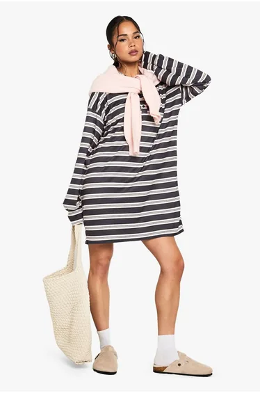 Stripe T Shirt Dress - navy