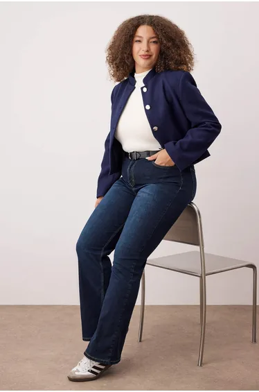 Dark Blue High Waist Spanish Leg Flare Fit Denim Plus Size Jeans