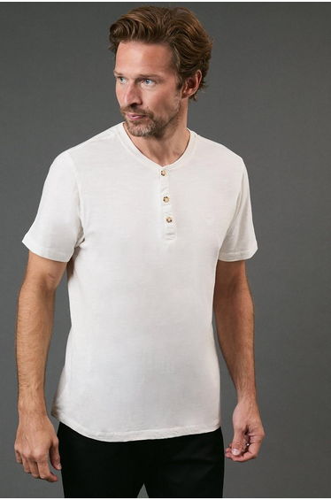 Off White Slub Y Neck T - Shirt